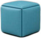 Blue Leather Square Stool with Storage Footstool and Padded Seat