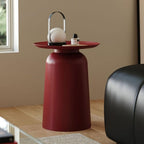 Simple Small Round Side Table, Retro Accent Table with Thick Pedestal, Minimalist Carbon Steel Frame End Table, Modern Drink Tables for Living Room, Bedroom(Red)
