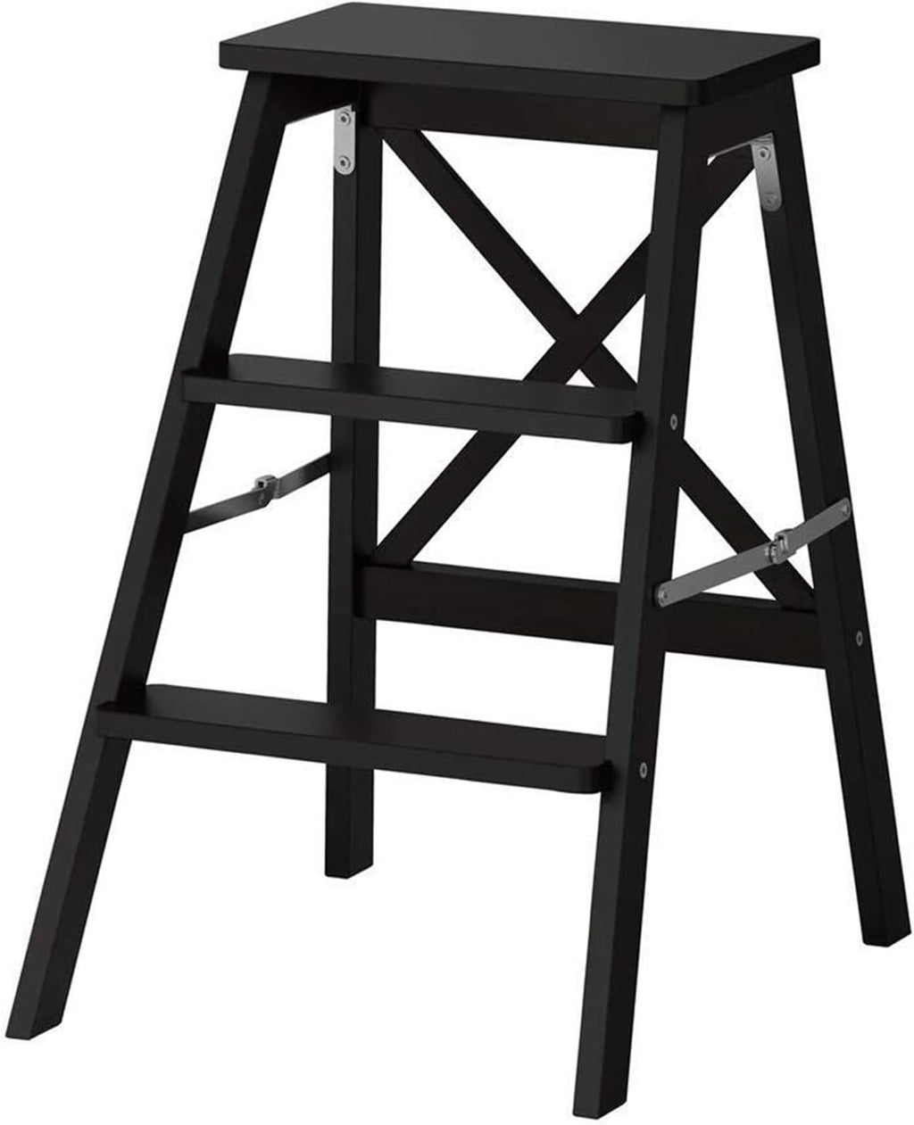 Step Stool 3-Step Black Wood Folding Stepladder & Step Stool - Lightweight Anti-Slip Pedal Design for Home Kitchen - 300 lb Capacity