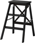 Step Stool 3-Step Black Wood Folding Stepladder & Step Stool - Lightweight Anti-Slip Pedal Design for Home Kitchen - 300 lb Capacity