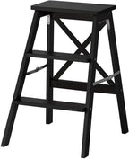 Step Stool 3-Step Black Wood Folding Stepladder & Step Stool - Lightweight Anti-Slip Pedal Design for Home Kitchen - 300 lb Capacity