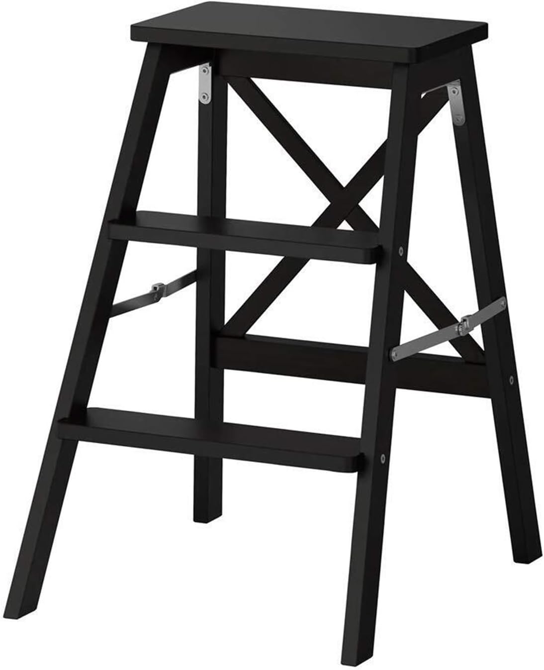 Step Stool 3-Step Black Wood Folding Stepladder & Step Stool - Lightweight Anti-Slip Pedal Design for Home Kitchen - 300 lb Capacity