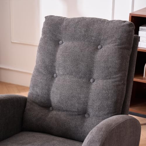 Grey Accent Rocking Chairs, Comfortable Living Room Nursery Glider with Ottoman, High Back Rubber Wood Frame for Bedroom Relaxation, Armchair with Side Pocket