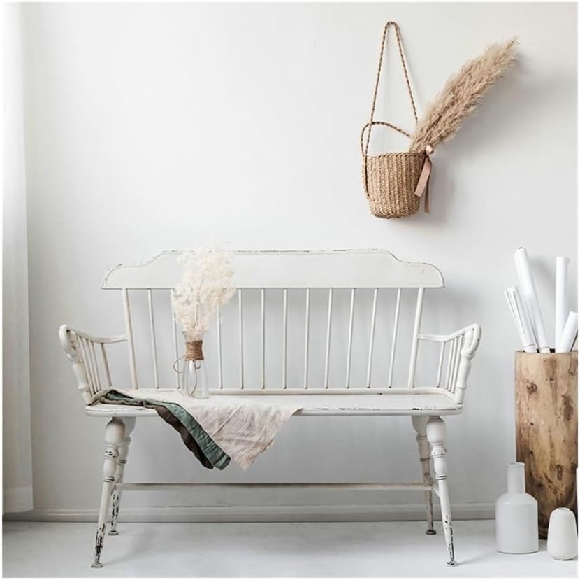 Outdoor Bench, Rustic Shabby White Outdoor Bench with Backrest, 47.2" Retro Iron Garden Bench, 2 People Leisure Seats for Park Patio Yard Porth Garden Bench