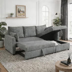 Sectional Sleeper Sofa with Pull Out Bed, L Shape Convertible Sofa Bed Couch with Storage Chaise, 3 in 1 Pull Out Sofa Bed with 3 Seats for Living Room,Apartment, Gray, 85Inch