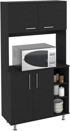 Kitchen Pantry Double Door Cabinet, Four Legs, Three Shelves, Black ﻿,for Kitchen