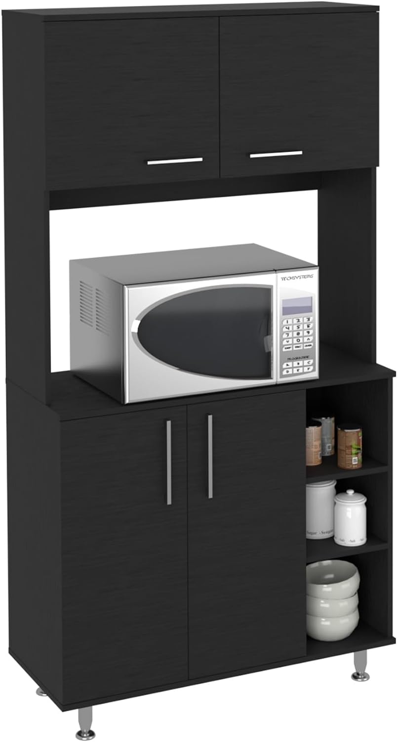 Kitchen Pantry Double Door Cabinet, Four Legs, Three Shelves, Black ﻿,for Kitchen