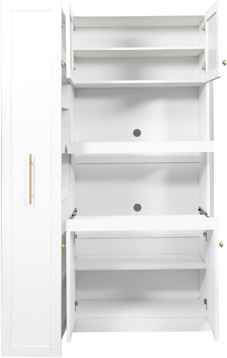 Kitchen Pantry Cabinet with Pull-Out Storage Shelves - Versatile 4-Door Organizer for Kitchen, Dining Room, and More (70.87" H x 43.31" W x 15.75" D), White