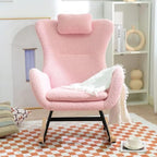 Rocking Chair Nursery, Accent Armchair with High Backrest, Teddy Upholstered Glider Rocker with Headrest, Comfy Lounge Chair for Living Room Bedroom Offices, Pink