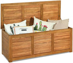 47 Gal Acacia Wood Multi-Purpose Storage Bench, 355lb Capacity, Seats 2 People for Patio