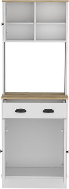Kitchen Pantry 67" H, Two Cabinets, Three Doors, Two Open Shelves, One Drawer, Microwave Storage Option, White, Macadamia,23.62 * 13.78 * 66.54