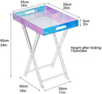 Acrylic Folding Tray Table Iridescent Rainbow Clear Side Table Modern Colorful End Table Space-Saving for Kitchen Living Room Beautiful