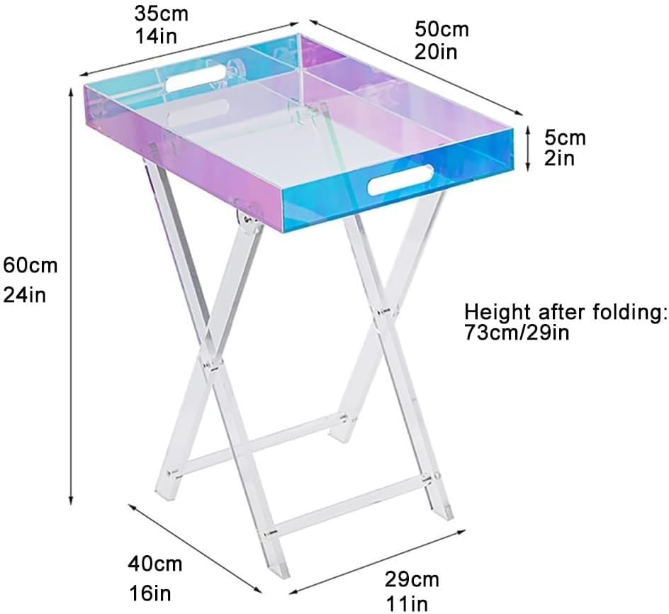 Acrylic Folding Tray Table Iridescent Rainbow Clear Side Table Modern Colorful End Table Space-Saving for Kitchen Living Room Beautiful