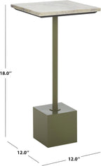 SAFAVIEH Couture Collection - Albertelli Olive Green Iron Accent Table, Compact Drink Table, Marble Top Pedestal Design (SFV6807A)