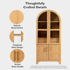71 Inch Arched Kitchen Pantry Cabinet with Glass Doors and Hidden Drawer, Farmhouse Storage Four Door Cupboard with Internal Door Shelves, Adjustable Shelving and Anti-Tip Kit (Natural)