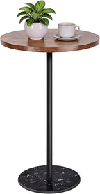 Side Table, Round End Table, Small Drink Table for Small Spaces, Modern Accent Nightstand with Natural Marble Base for Living Room, Bedroom,Bathroom Corners, and Office (Rustic Brown)