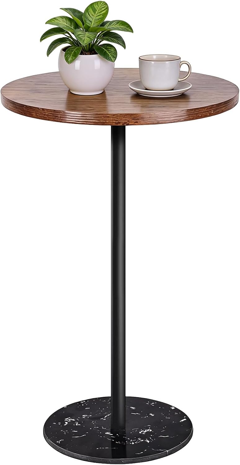 Side Table, Round End Table, Small Drink Table for Small Spaces, Modern Accent Nightstand with Natural Marble Base for Living Room, Bedroom,Bathroom Corners, and Office (Rustic Brown)