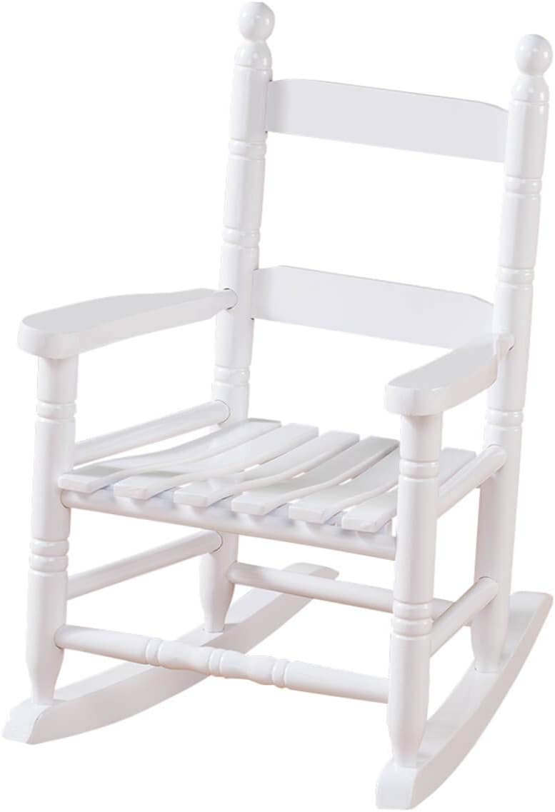 Fox Valley Traders Child’s White Rocking Chair – Solid Hardwood Construction with Slatted Back & Seat – Classic 22.5" Nursery Chair for Toddlers