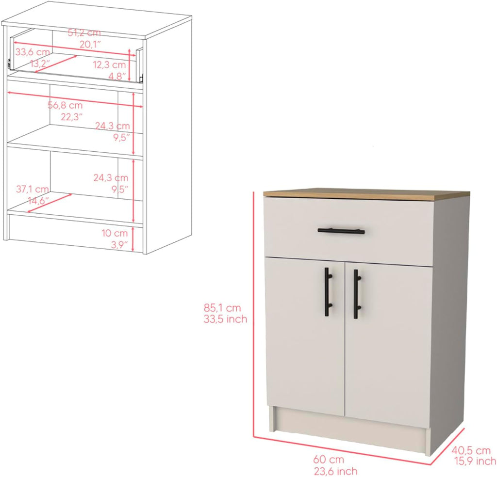 Netal Pantry Cabinet - Extra Kitchen Storage in Ivory and Natural Oak