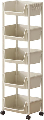 5-Tier Plastic Rolling Cart with Wheels, Multi Layer Storage Cart, Multi-Functional High-Borders Storage Trolley, Durable and Stable, Tiered Cart for Bathroom,Laundry, Living Room