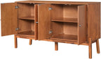 Saiveina Vintage Sideboard Buffet Cabinet, 56.8" W X 18" D X 34.2" H, 4-Door Storage Cabinet with Metal Handles, MDF & Acacia Veneer, Brown Finish for Dining Room or Living Room