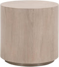 Pemberly Row Round Oak Veneer End Table, 22 in Diameter, Natural Gray Finish, Brushed Silver Metal Base, Diamond Pattern Top, Sleek Contemporary Design, Living Room Furniture