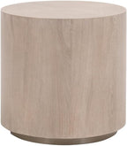Pemberly Row Round Oak Veneer End Table, 22 in Diameter, Natural Gray Finish, Brushed Silver Metal Base, Diamond Pattern Top, Sleek Contemporary Design, Living Room Furniture