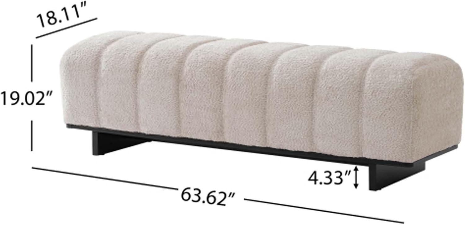 Channel Tufted Fabric Bench Strong Black Base Support Bedroom Living Room Entryway Seating