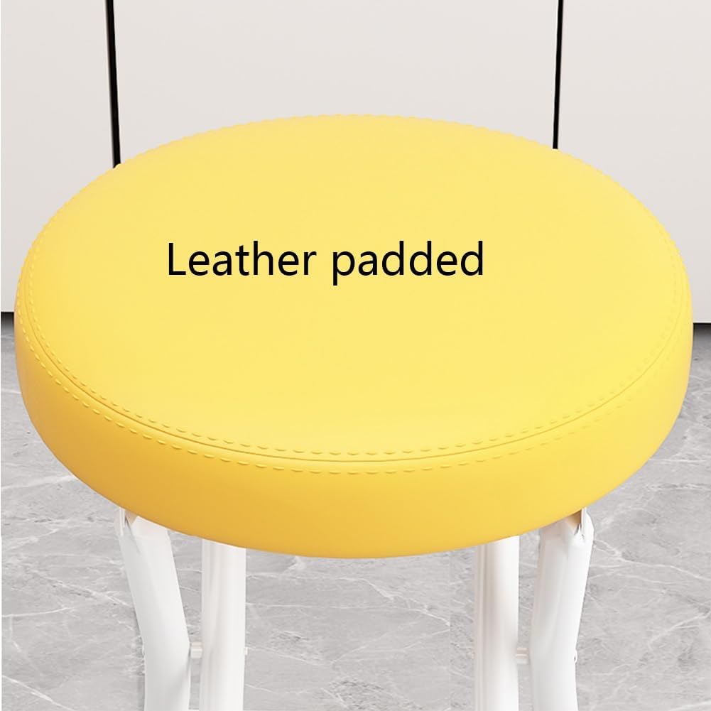 Folding Stool with Backrest, Cushioned Padded Leather Round Portable Foldable Bar Stool Chair for Kitchen(Brown)