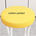 Folding Stool with Backrest, Cushioned Padded Leather Round Portable Foldable Bar Stool Chair for Kitchen(White)