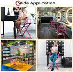 BYOOTIQUE 28" Makeup Artist Stool Chair Folding Director Chair Camping Chair with Comfortable Footrest for Makeup Studio Salon Event Mobile Service,Pink