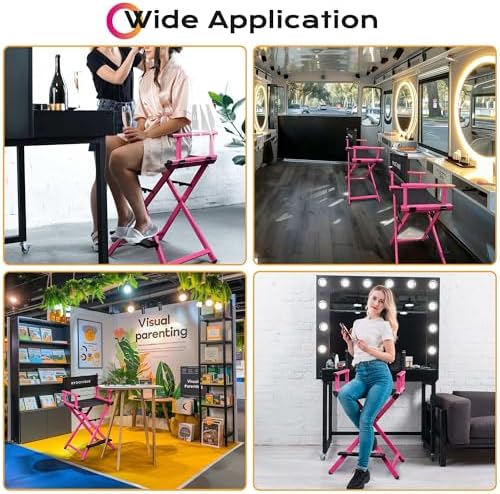 BYOOTIQUE 28" Makeup Artist Stool Chair Folding Director Chair Camping Chair with Comfortable Footrest for Makeup Studio Salon Event Mobile Service,Pink