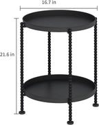 YINMIT 2 Tier End Table,Outdoor Metal Round Side Table,Waterproof Sofa Coffee Side Tables,Bedside Nightstand for Living Room, Bedroom, Office, Balcony