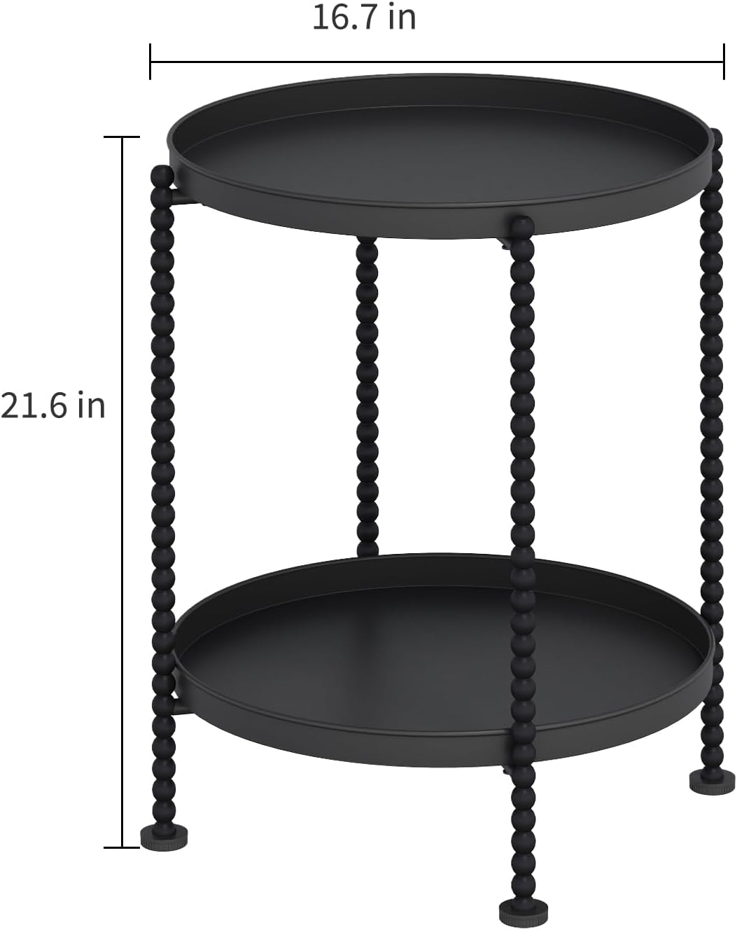 YINMIT 2 Tier End Table,Outdoor Metal Round Side Table,Waterproof Sofa Coffee Side Tables,Bedside Nightstand for Living Room, Bedroom, Office, Balcony