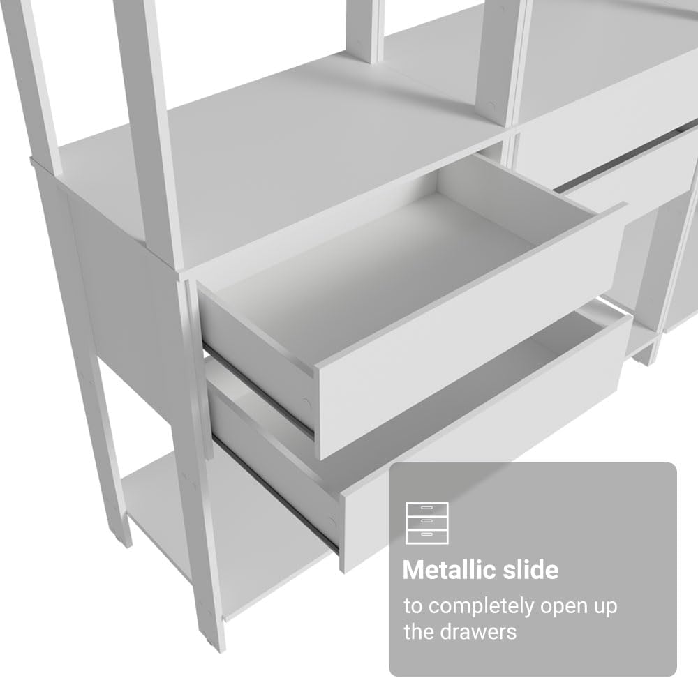Madesa Kitchen Pantry Storage Rack with 6 Drawers and Open Shelves 82" L Multiuse Modular Cabinet for Kitchen Organization (White)