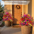 Artificial Petunias with Ground Stake - UV Resistant & Waterproof Faux Flowers for Outdoor Indoor Garden, Yard, Planter, Porch & Home Decor (3pcs)