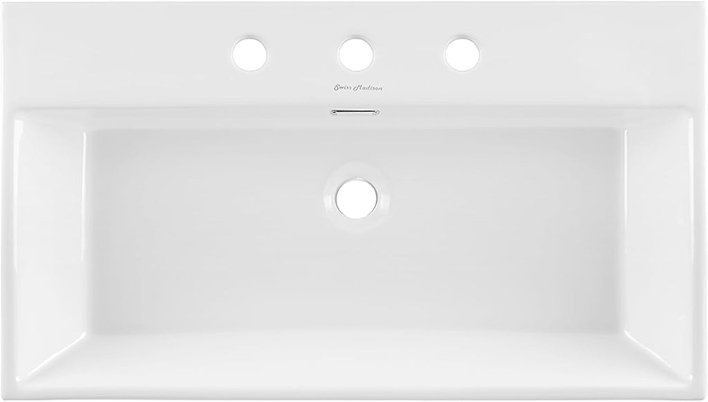 Claire 30" Console Sink White Basin Black Legs with 8" Widespread Holes
