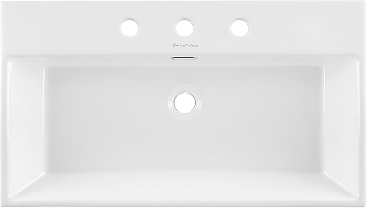 Claire 30" Console Sink White Basin Black Legs with 8" Widespread Holes