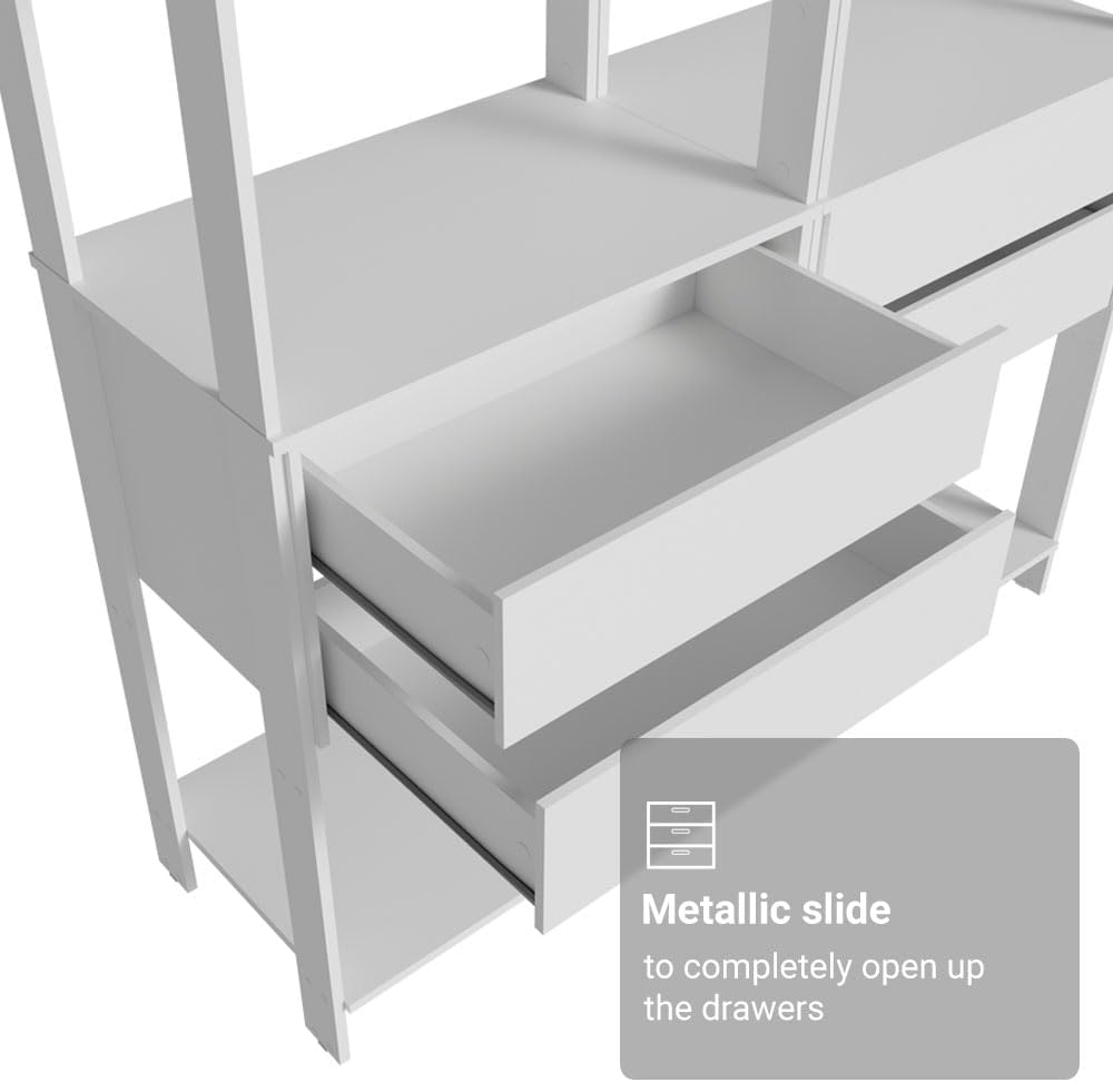 Madesa Kitchen Pantry Storage Rack with 4 Drawers and 6 Open Shelves 55" L Multiuse Modular Cabinet for Kitchen Organization - White
