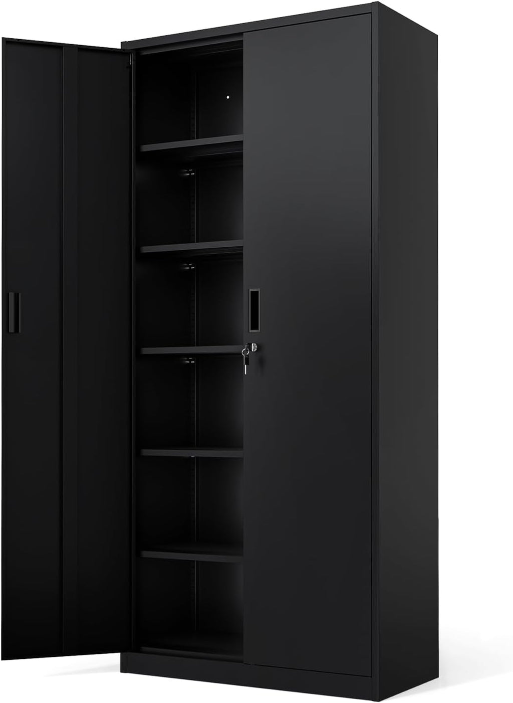 VINGLI Metal Garage Storage Cabinet with 2 Doors and 5 Adjustable Shelves, 71" Tall Steel Lockable File Cabinet, Locking Tool Cabinets for Home Office Garage Gym School (Black)