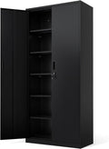 VINGLI Metal Garage Storage Cabinet with 2 Doors and 5 Adjustable Shelves, 71" Tall Steel Lockable File Cabinet, Locking Tool Cabinets for Home Office Garage Gym School (Black)