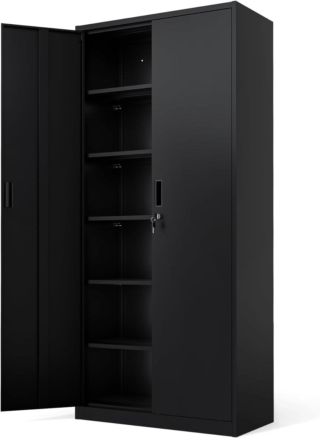 VINGLI Metal Garage Storage Cabinet with 2 Doors and 5 Adjustable Shelves, 71" Tall Steel Lockable File Cabinet, Locking Tool Cabinets for Home Office Garage Gym School (Black)