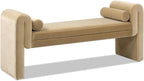 60.5" Arched Arm Bench with Bolster Pillows, Camel Brown Beige Performance Velvet
