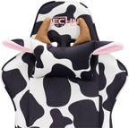 Pemberly Row Modern Gaming Chair, Cow Print Velvet-Like Fabric, Black/White, Adjustable Arms, 150° Recline, Memory Foam Seat, Lumbar Pillow, Durable Nylon Base, 250 lb Capacity, Home or Office Use