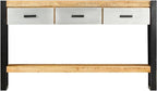 3 Drawer Console Table for Living Room, Brown Console Table with 3 Drawers, Black Iron Legs Grey