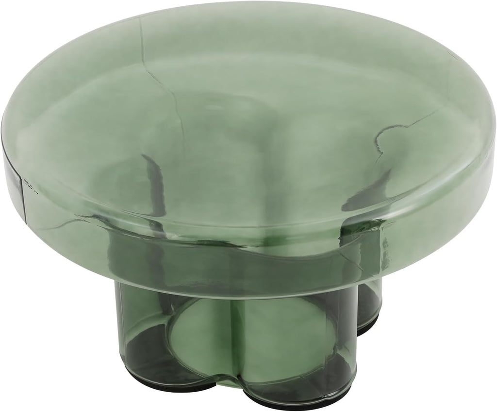 Round Glass End Table, Modern Floral Base Coffee Table Small Accent Side Table for Living Room Bedroom Office 15" or 22" Tabletop