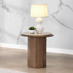 Travertine Top Walnut End Table