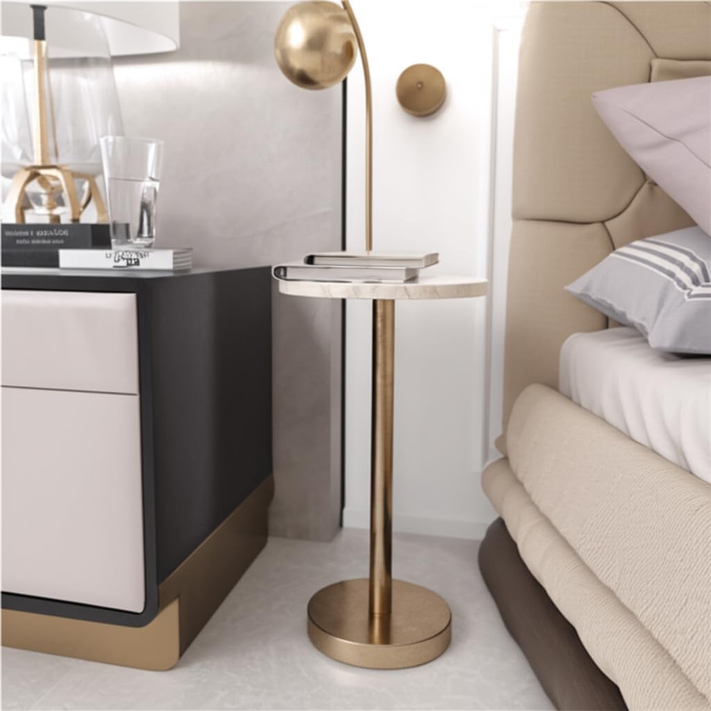 Modern Round Marble End or Side Table for Home Decor - Elegant Small Table Stand for Bedside Night Stand, Room, or Living Room Decor - Stylish Drink Table for Small Space or Bedroom Decor - 24", Ivory