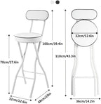Folding Bar Stool with Steel Frame and Comfortable Back for Home Kitchen Events Padded Tall Chair(Black,70cm/27.5in)