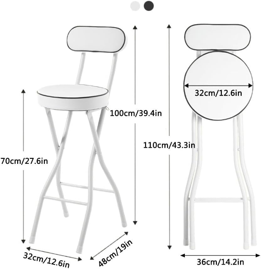Folding Bar Stool with Steel Frame and Comfortable Back for Home Kitchen Events Padded Tall Chair(Black,70cm/27.5in)
